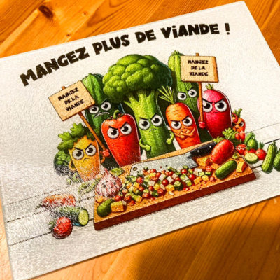 Planche en Verre 'Mangez Plus de Viande !