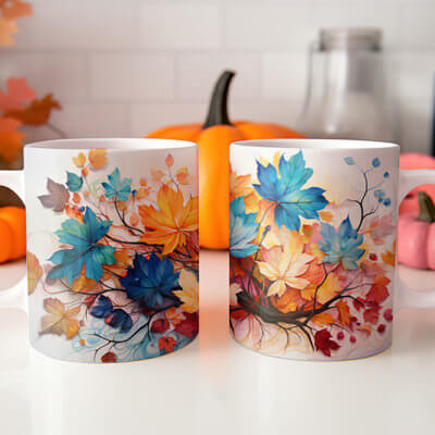 Mug Feuilles d'Automne "Éclat Bleu"