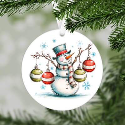 Boule de Noël en Mdf personnalisé - Bonhomme de Neige