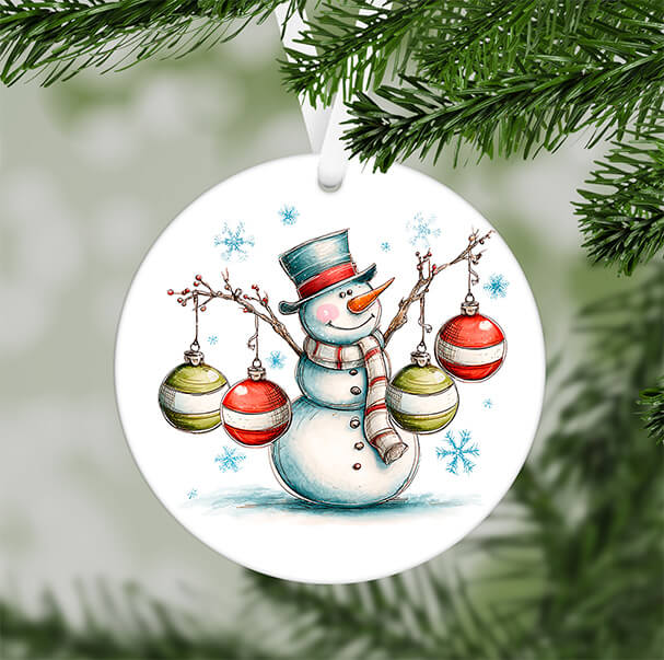 Boule de Noël en Mdf personnalisé - Bonhomme de Neige