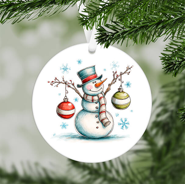 Boule de Noël en Mdf personnalisé - Bonhomme de Neige – Image 3