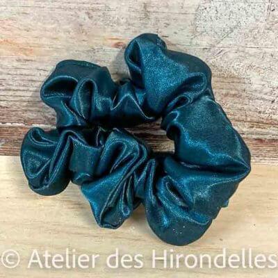 Chouchou en satin - bleu canard